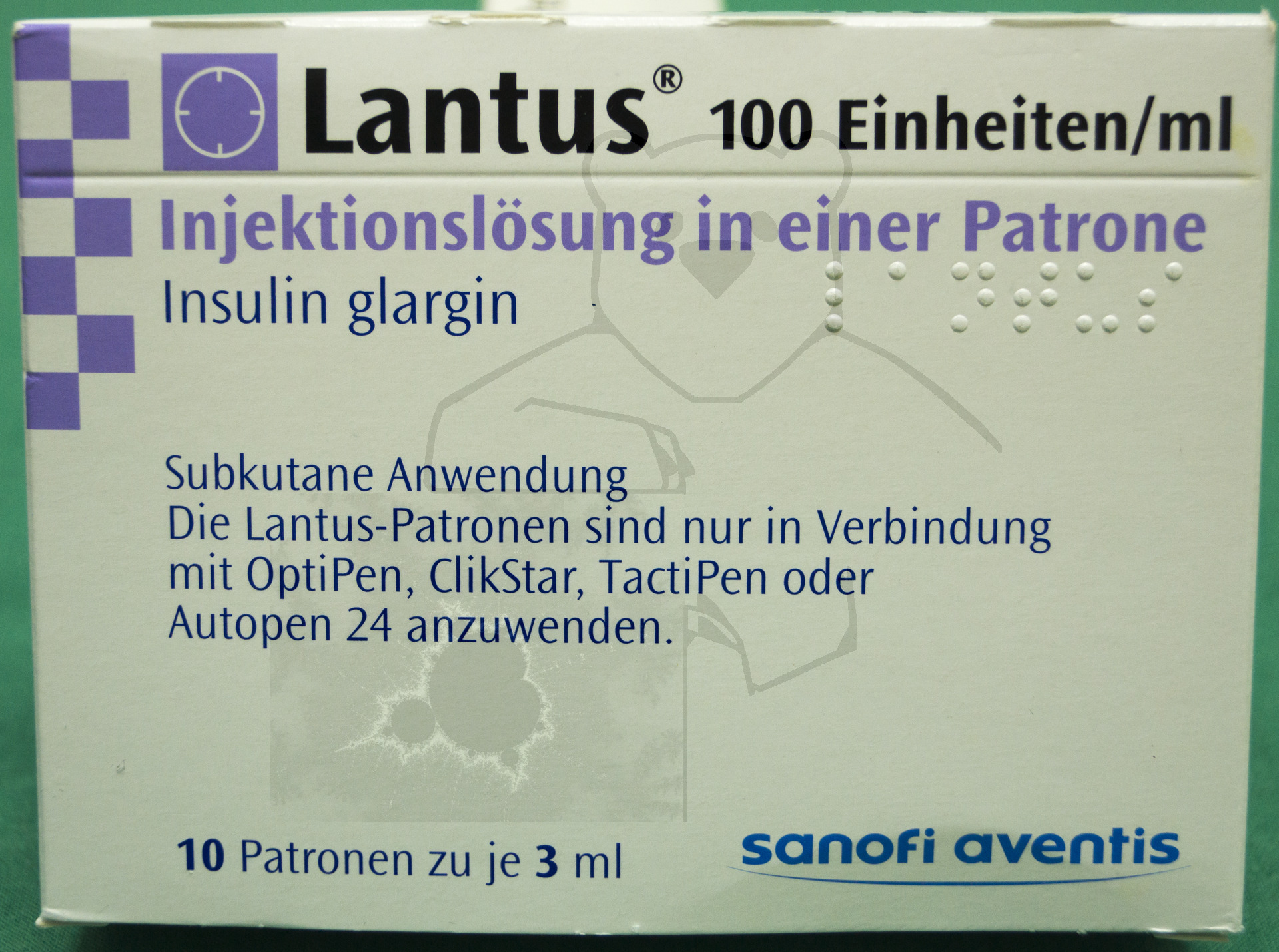 Insulin Patrone 'Lantus', Verpackung Vorderseite